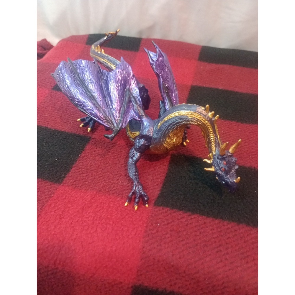 2008 Safari Ltd Midnight Moon Dragon Purple and Gold Mythical Fantasy Toy Figure